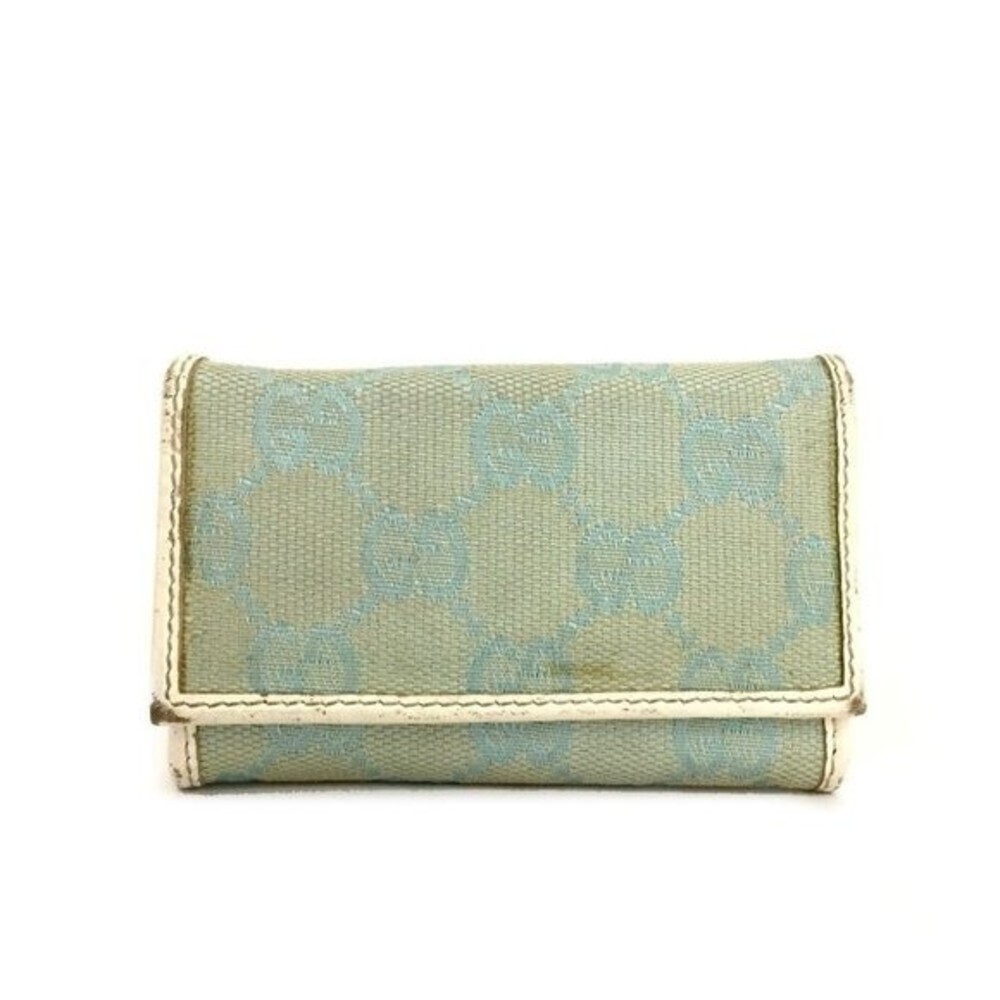 Gucci Green Blue Canvas Leather 6 Ring Key Case Key Holder Gucci GG Logo